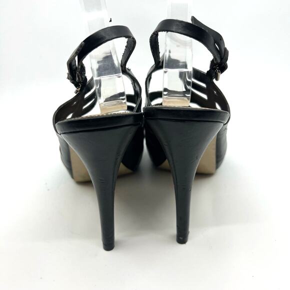 Marc Fisher Cuts Black Leather Cut Out Platform Sandals Women's 9.5 US - Picture 6 of 9